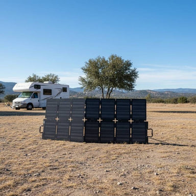 BLUETTI SORA220 Solar Panel outside an RV in open field.