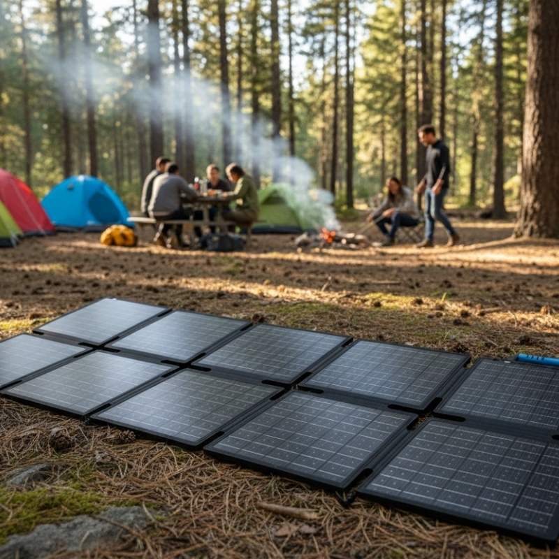 BLUETTI SORA60 Solar Panel 60W at a camp site.