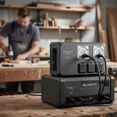 A carpenter uses the Bluetti Hub A1 Parrallel Box for his work.