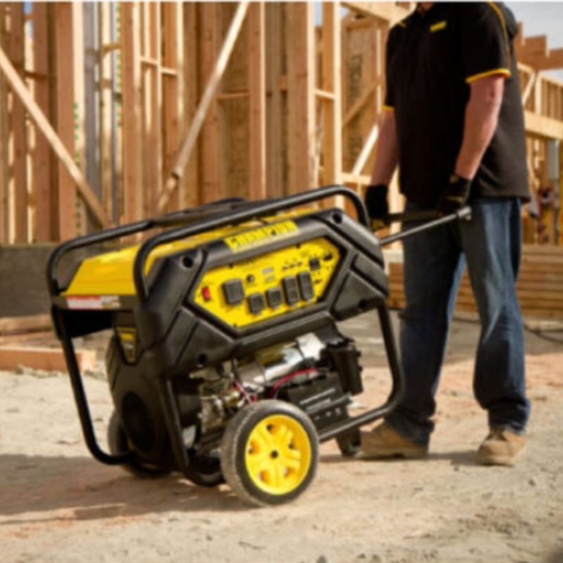 A man pushes the Champion 12 5Kva Generator.