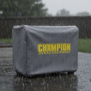 Champion Inverter Cover 2500W covering a generator in rain.