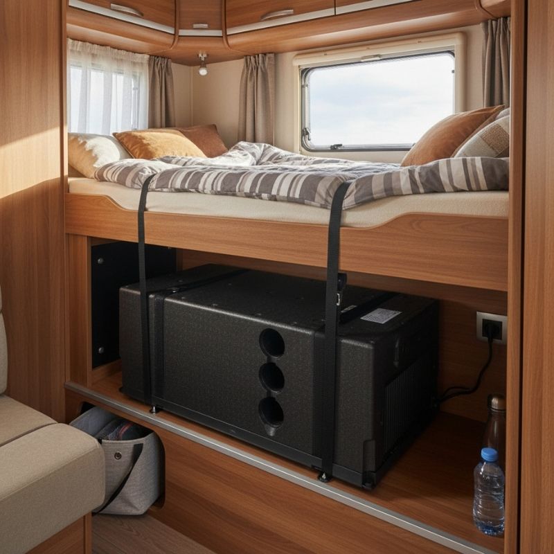 FREUCAMP Under Bunk Air Conditioner placed under a bunk inside a caravan.