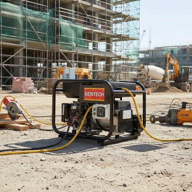 Gentech 8 Kva Honda Powered Electric Remote Start at a construction site.