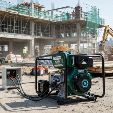 Gentech 7 kVA Lister Powered Diesel Generator with Recoil & E-Start at a construction site.