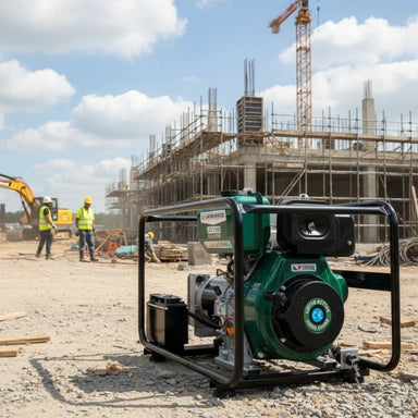 Gentech 7 kVA Lister Powered 3-Phase Diesel Generator with Recoil & E-Start at a job site.