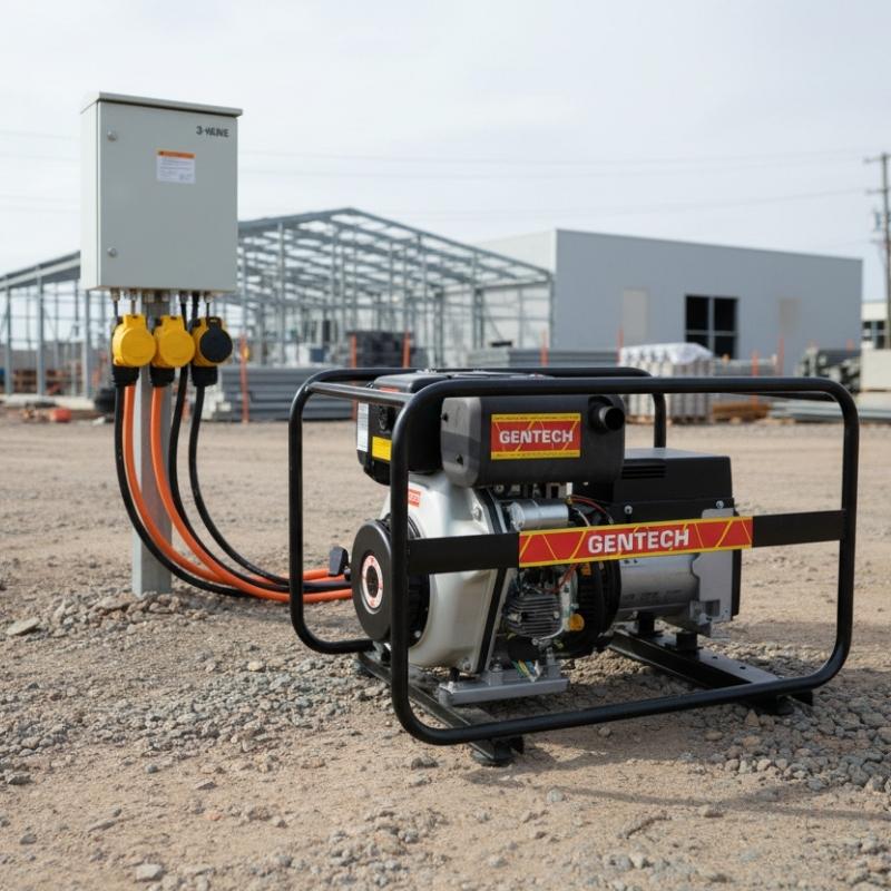 6.8 kVA Yanmar Powered 3-Phase Diesel Generator with Recoil & E-Start at a power site.