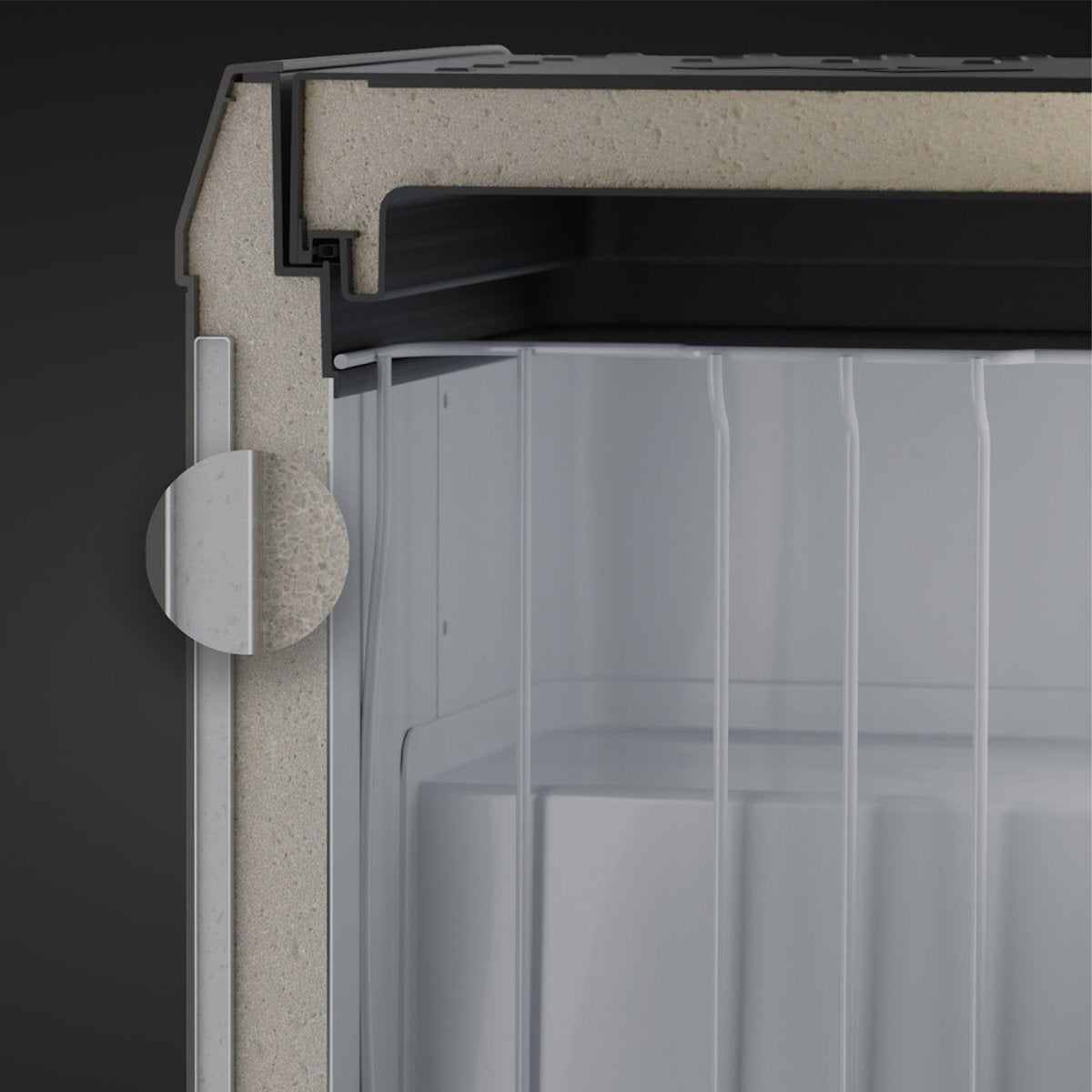 Cross section of a Dometic CFX5 wall showing the vacuum insulated panel set into the foam insulation