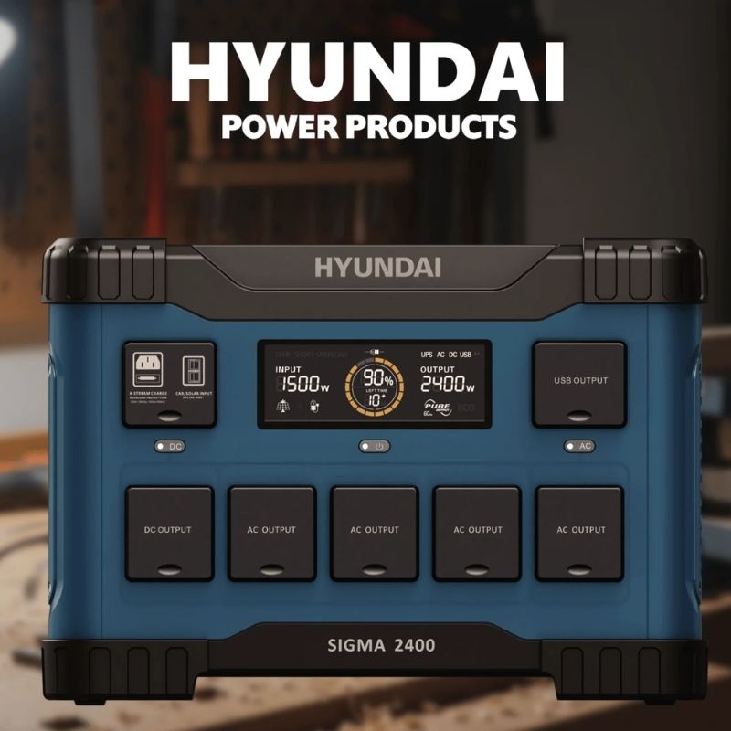 Front view of the Hyundai HYPS2400 Portable Power Station.