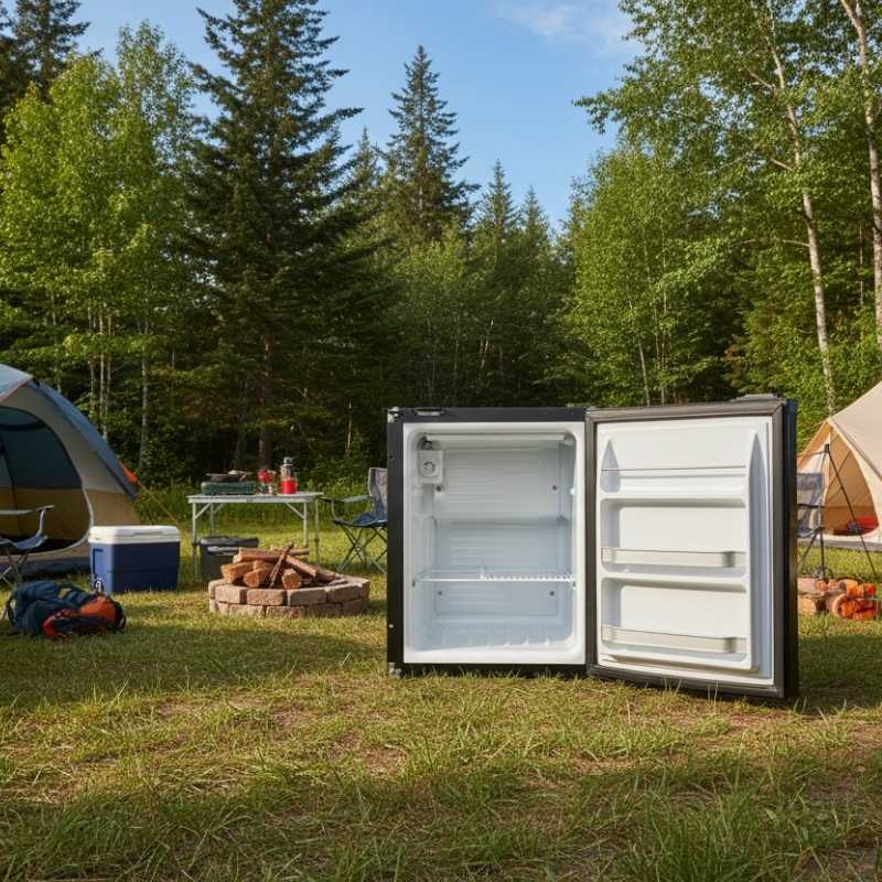 Portable fridge used in a camp ground