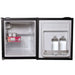 Nova Kool F2600 Fridge with some water bottles and other items inside open front view.