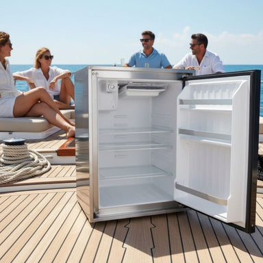 Portable fridge on a boat with people in the background