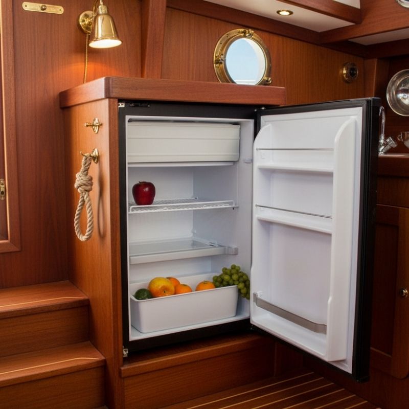 Nova Kool R4500 Fridge inside a lavish boat.