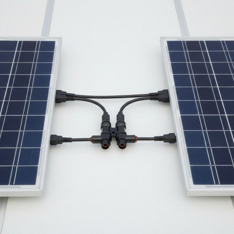2 solar panels connected with the Renogy MC4 Splitters.