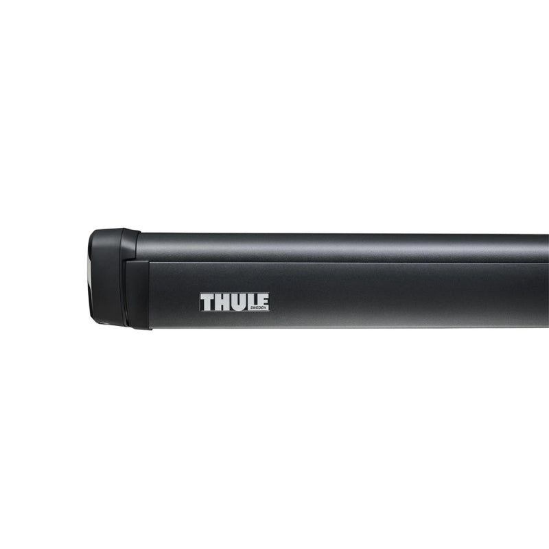 Detail view of Thule 4200 Awning Manual Cassette in black, showcasing the integrated support mechanism.