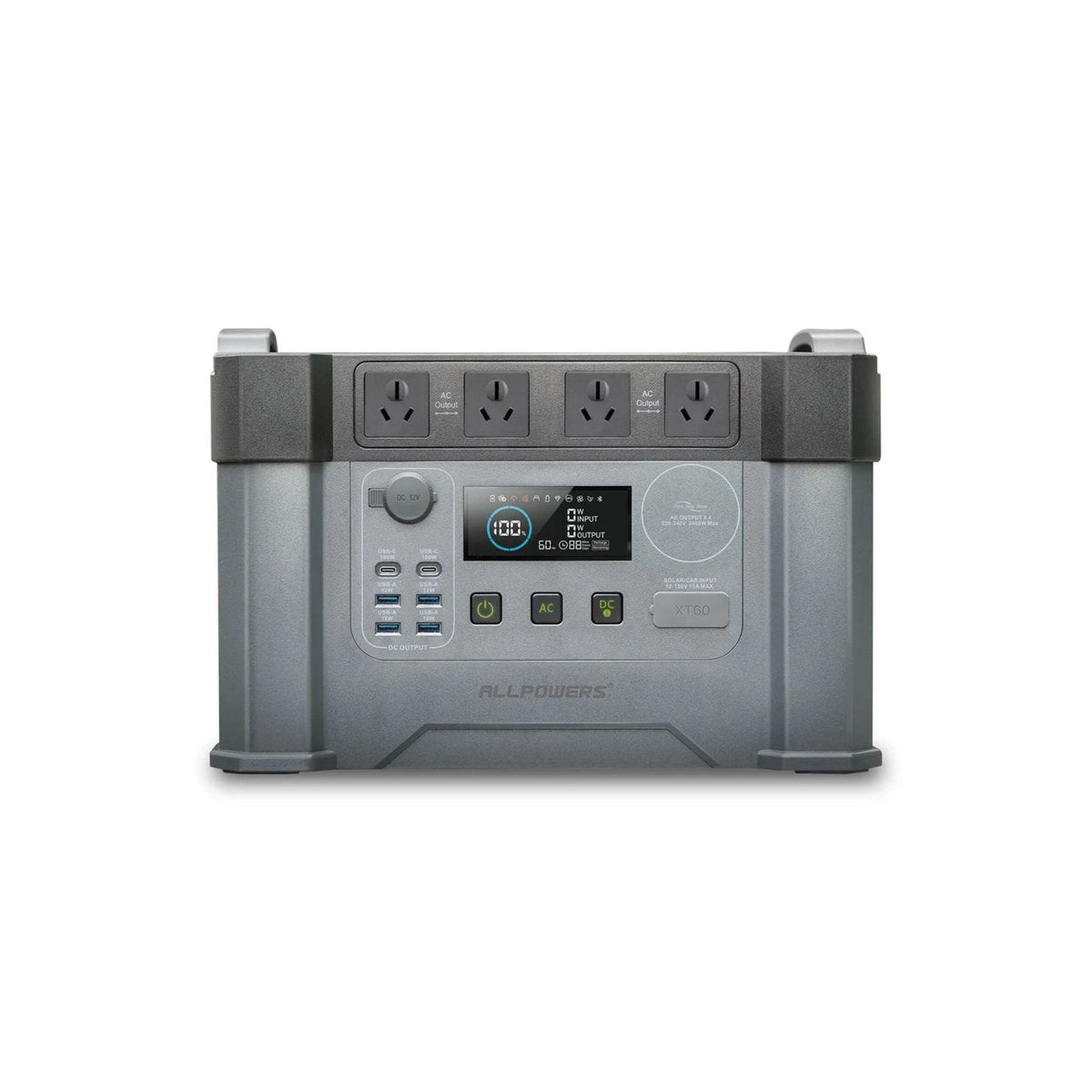 ALLPOWERS S2000 Pro Portable Power Station front view showing all ports and controls - True Gear