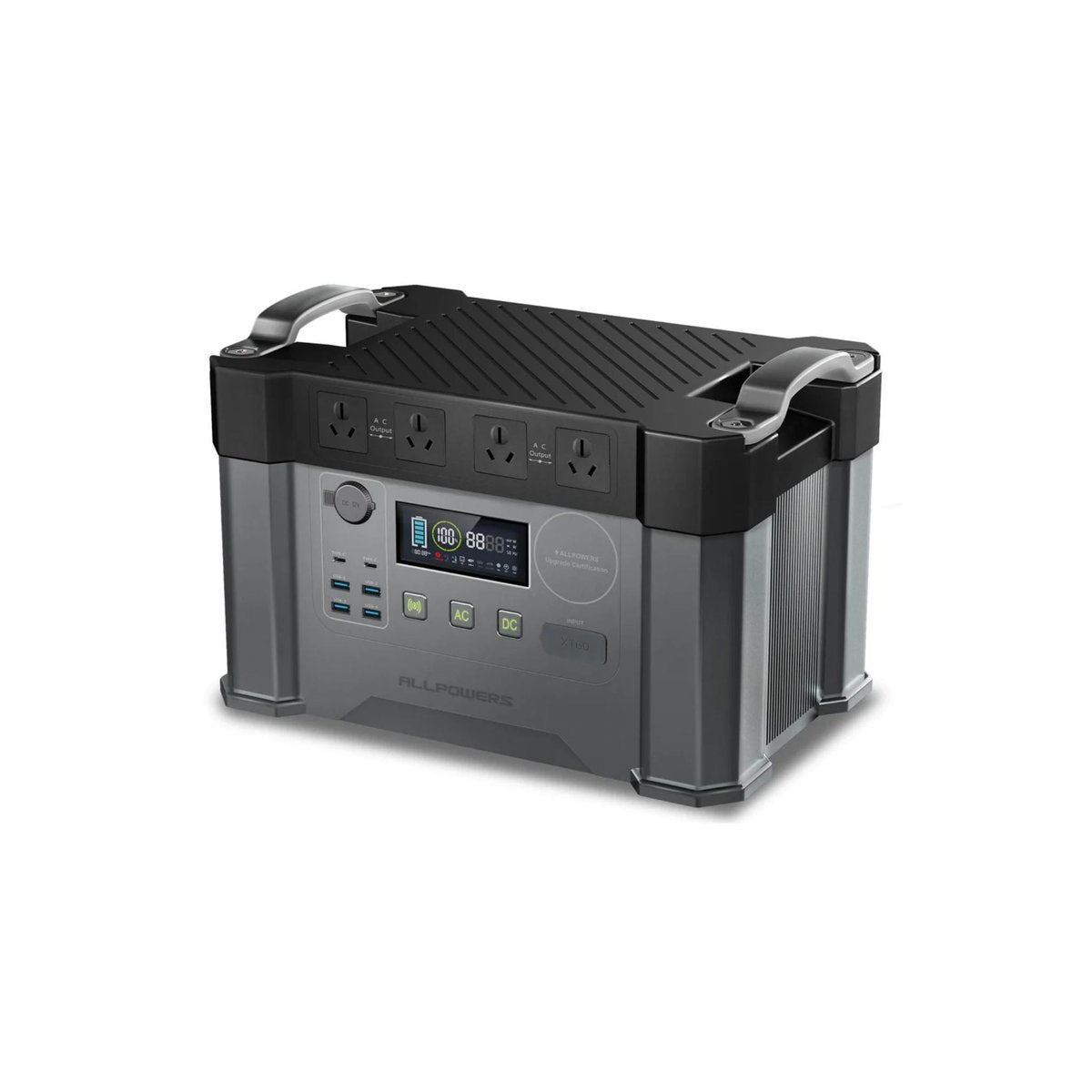 ALLPOWERS S2000 Pro Portable Power Station 3/4 angle view showing AU outlets and display - True Gear
