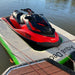 AquaDeck Inflatable Single Jetski Dock top view with red jetski tied and secured