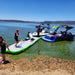 Aquadeck Inflatable Y Pontoon with children playing near boats