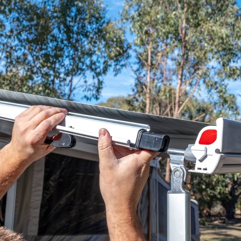 Aussie Traveller Anti-Flap Kit PRO+ locking clamp securing caravan awning fabric