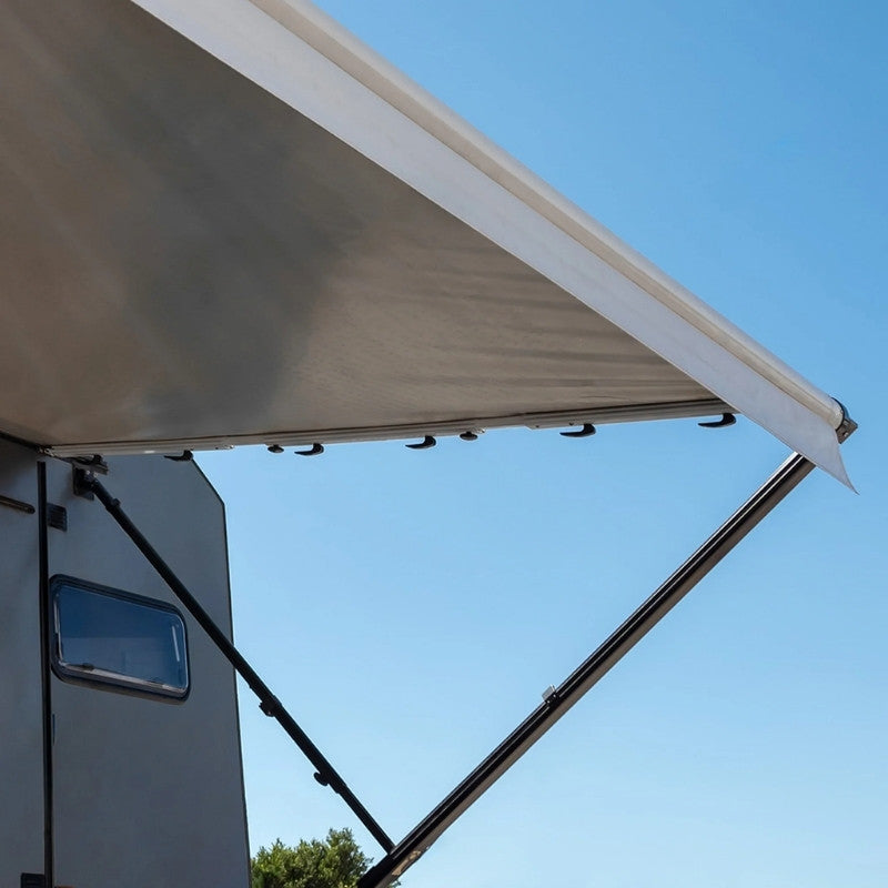 Aussie Traveller Anti-Flap Kit PRO+ fitted along front edge of caravan awning