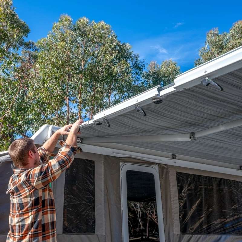 Installing Aussie Traveller Anti-Flap Kit PRO+ on caravan awning outer edge