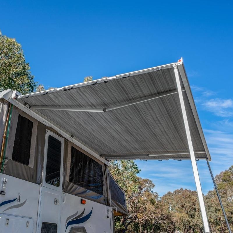 Aussie Traveller Anti-Flap Kit PRO+ installed on caravan awning to reduce wind flap
