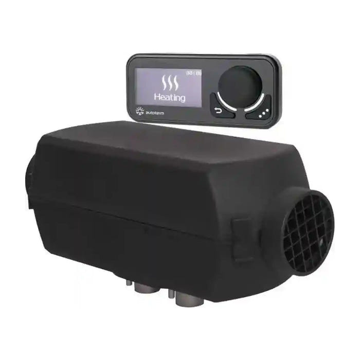 Autoterm 2D diesel air heater unit with the Comfort Controller displaying the heating mode