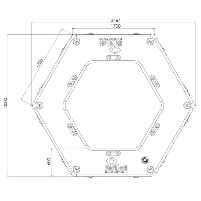 Bartlett 3.5m Hex Deck Water Hammock dimensions diagram showing measurements and structure