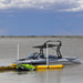 Bartlett 4M Y-Shaped inflatable pontoon setup at a lake with a boat