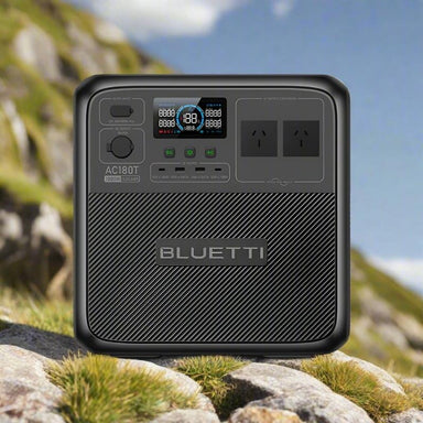 Bluetti AC180T front panel with outlets and display.