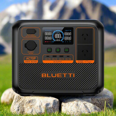 Bluetti AC70P compact power station front panel.