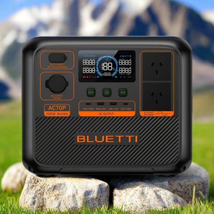 Bluetti AC70P compact power station front panel.