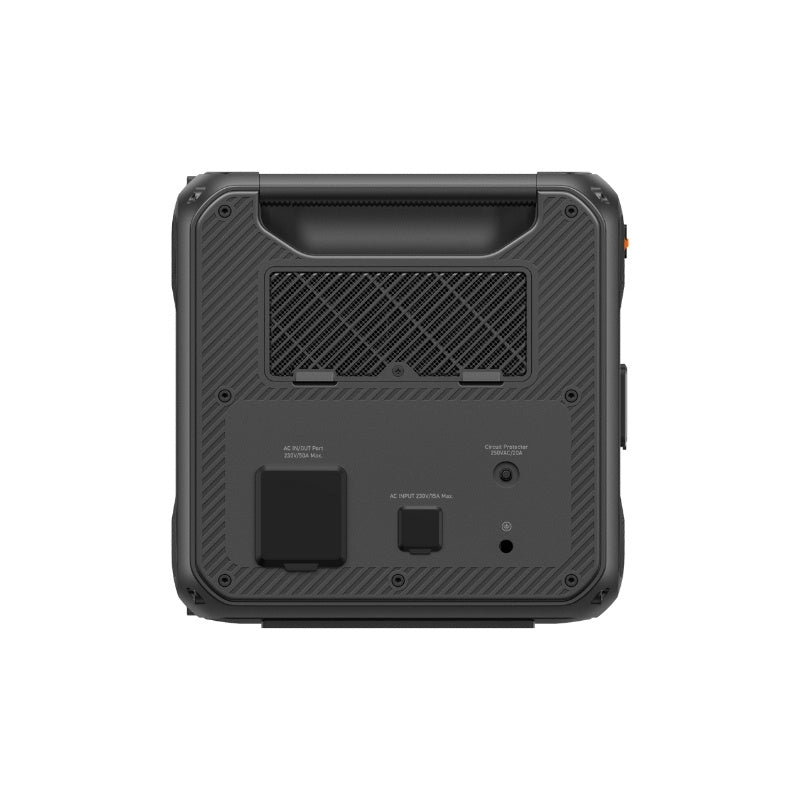 Rear panel of Bluetti Apex 300 highlighting AC input and ventilation design