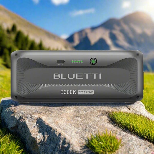 Bluetti B300K expansion battery front view outdoors.
