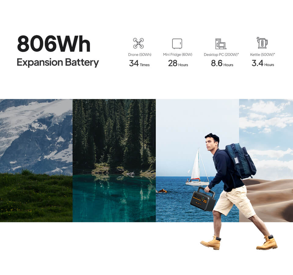 Man carrying Bluetti B80P expansion battery across outdoor environments