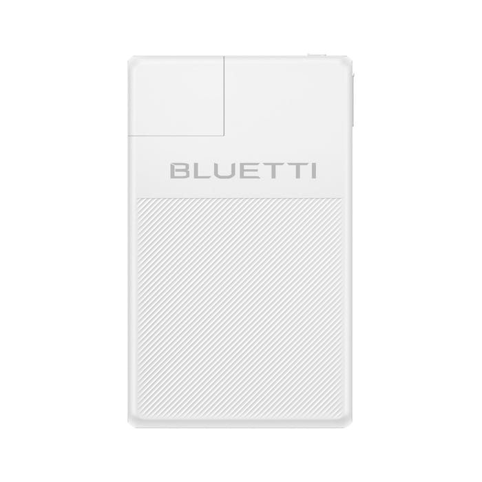 Front of the Bluetti BlueCell 200 expansion battery, white panel with diagonal ribbing