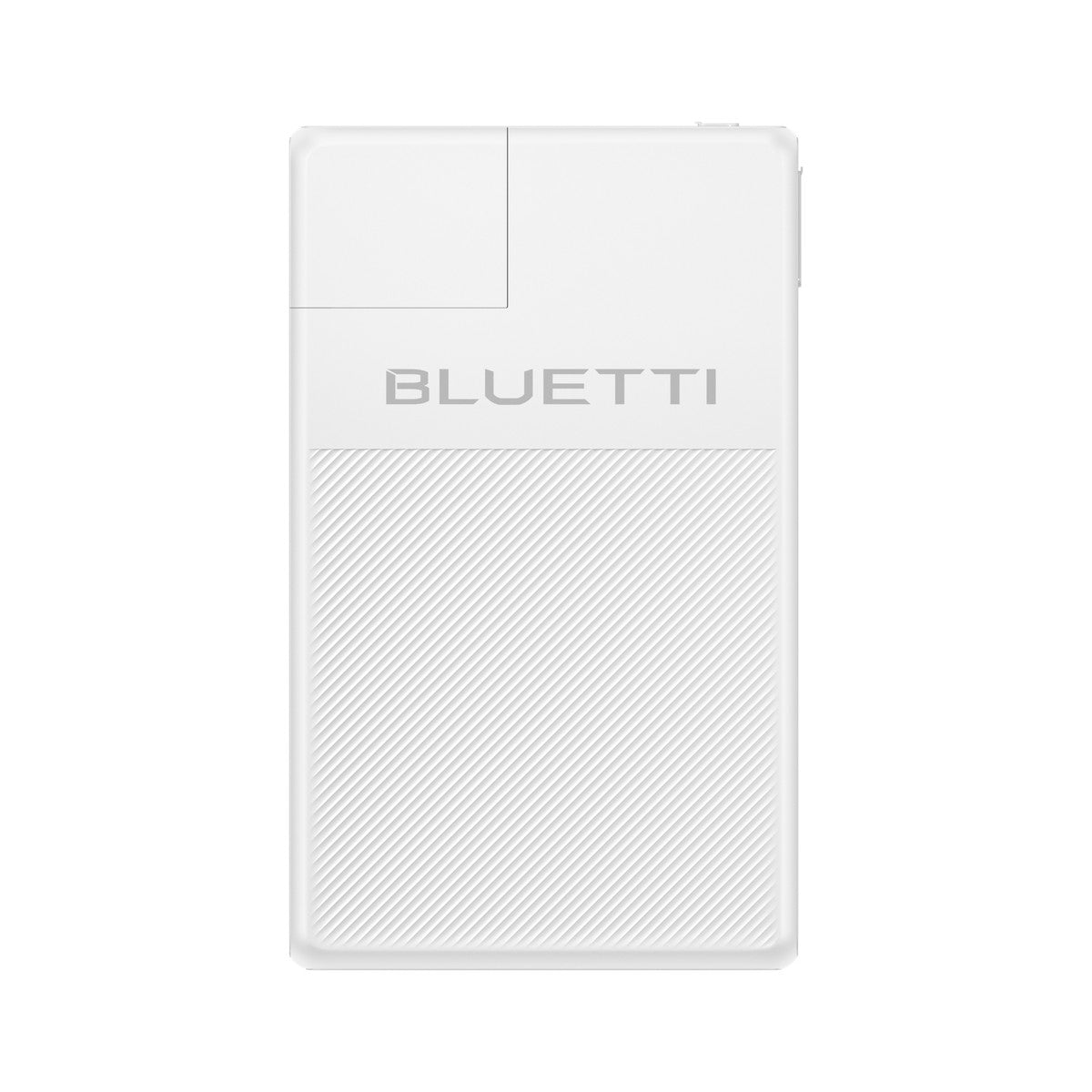 Front of the Bluetti BlueCell 200 expansion battery, white panel with diagonal ribbing