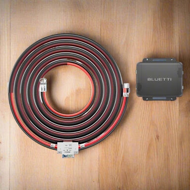Bluetti solar charger kit with cables and connection box.
