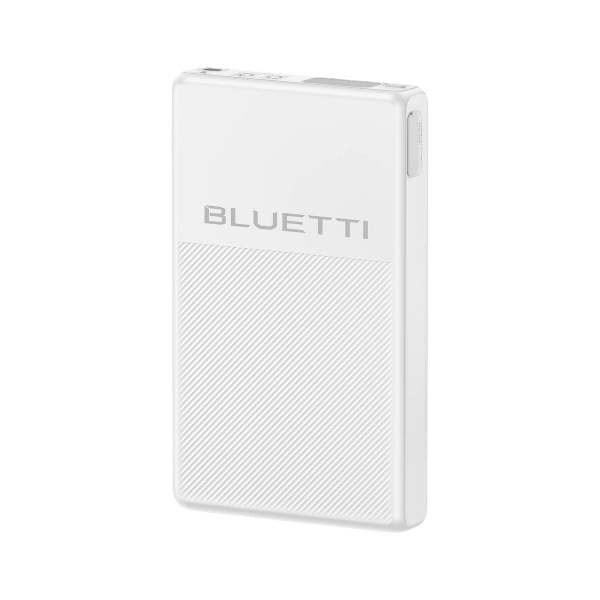 Three quarter view of the Bluetti FridgePower showing its 78mm depth and side expansion port