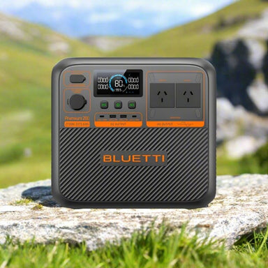 Bluetti Premium 200 V2 front panel with sockets and display.