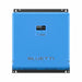 Front view of the Bluetti RV5 power hub showing the status display and control buttons on the blue carbon-look face
