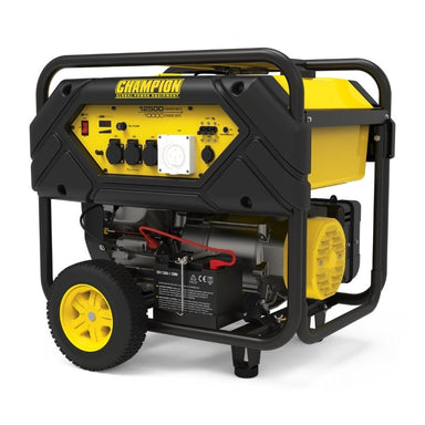 Champion 12500W generator 10000 running watts front view large wheels black yellow