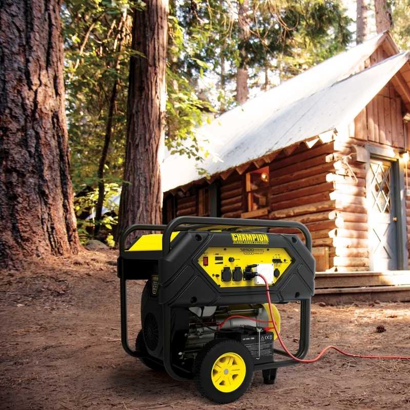 Champion 12500W portable generator supplying power to small cabin emergency backup