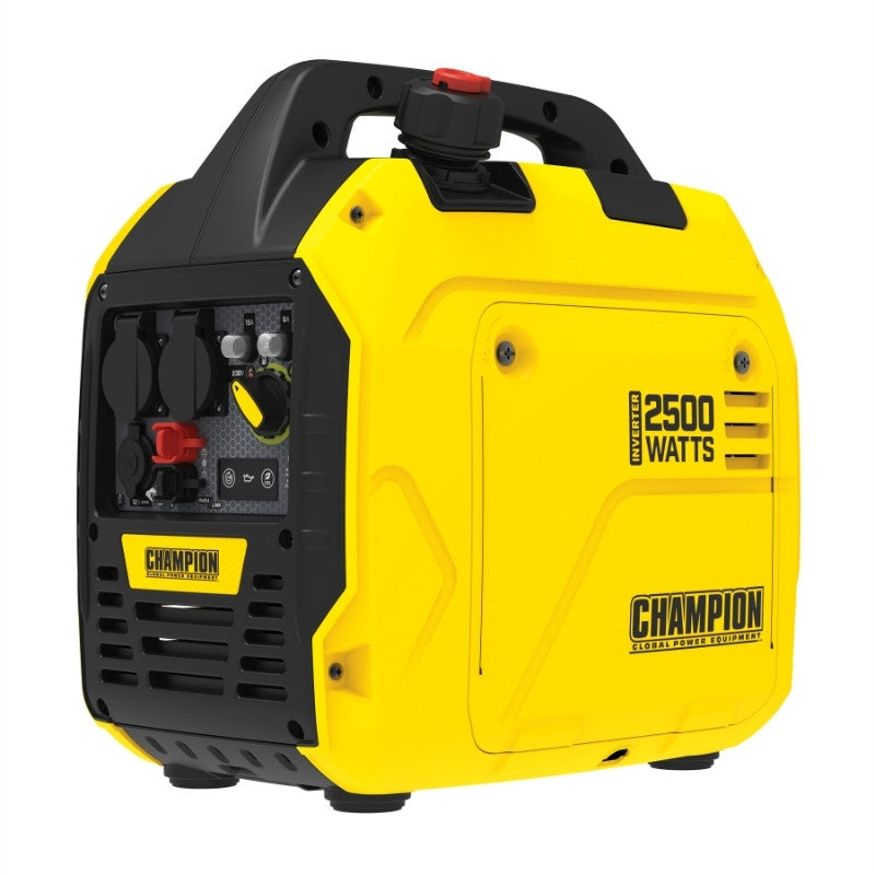 Champion 2500W inverter generator rear control panel outlets power switch portable