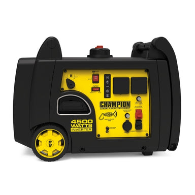 Champion 4500W inverter generator control panel outlets RV wireless remote start yellow