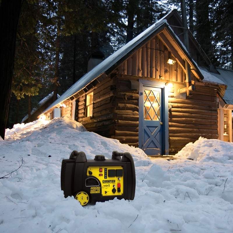 Champion 4500W inverter generator snowy cabin winter emergency backup quiet operation