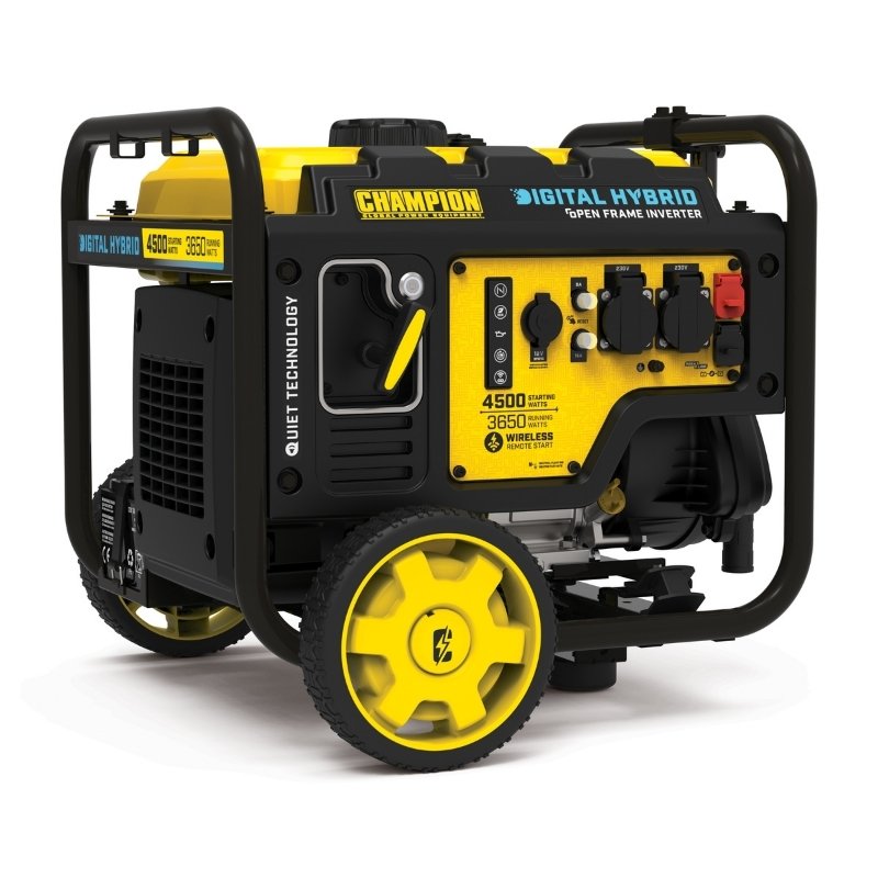 Champion 4500W inverter generator three quarter view portable wheels quiet digital hybrid