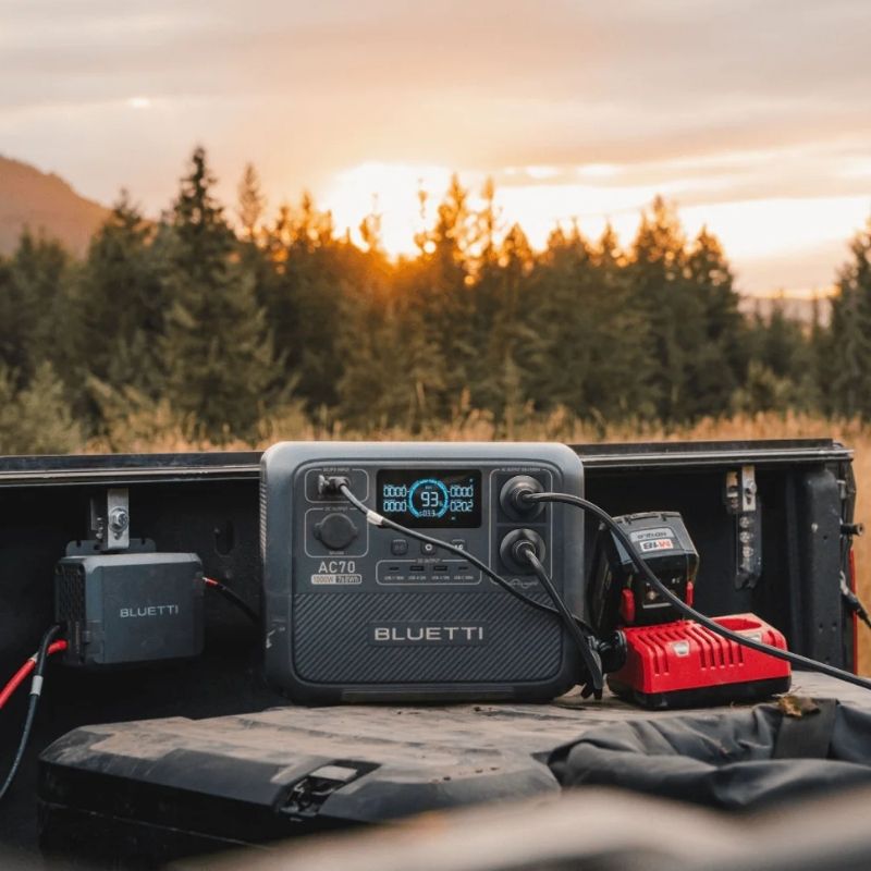 Bluetti Charger 1 and AC70 in a Camping Setup