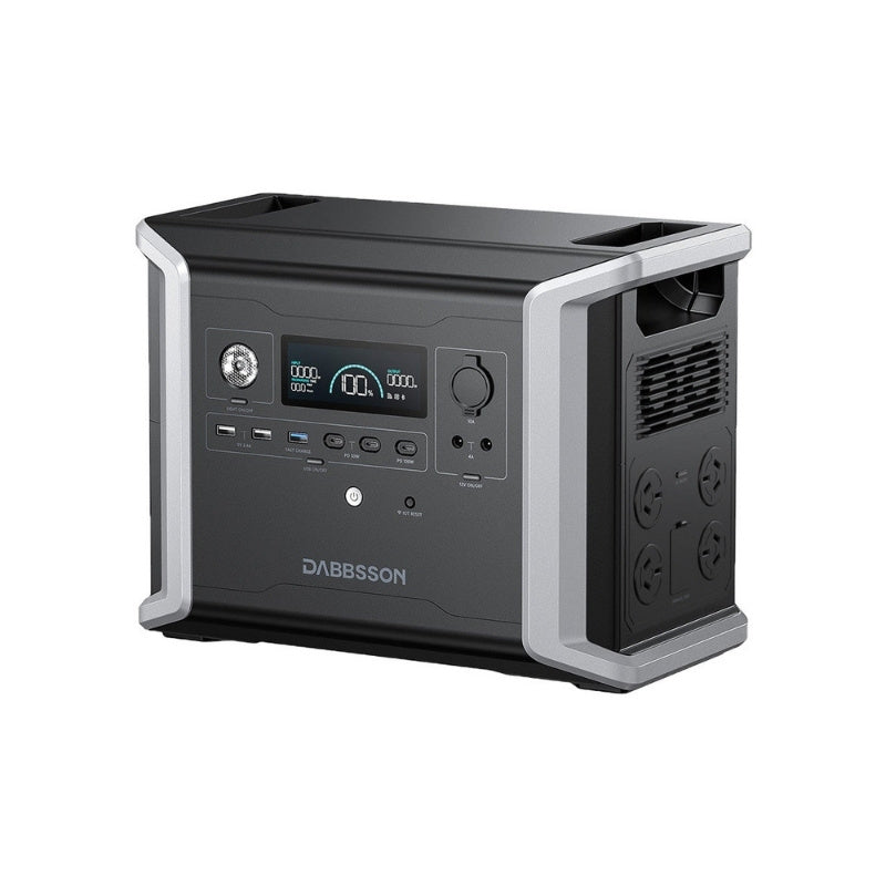 Dabbsson DBS1300 portable power station angled side profile with ports