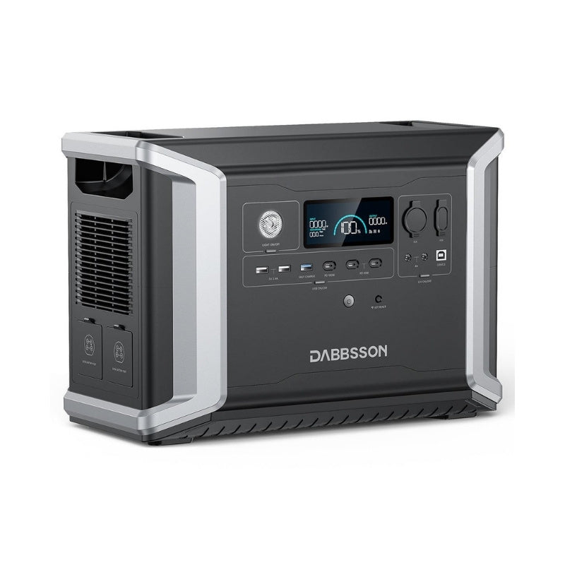 Dabbsson DBS2300 portable power station left angle showing side ventilation and controls